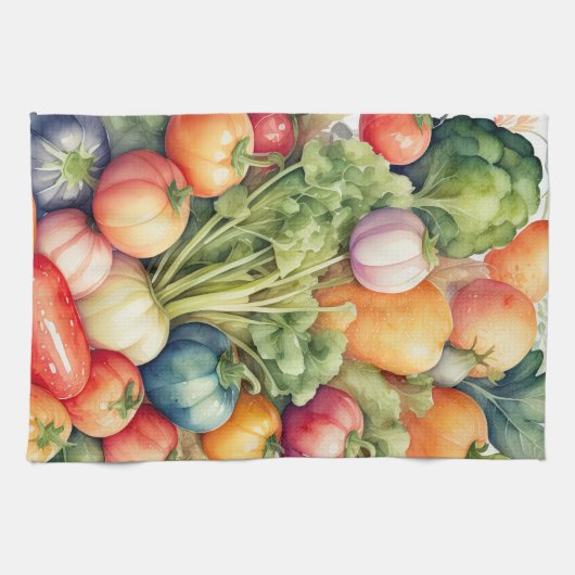 Waterverf Schilderen van Diverse Groenten Theedoek (Horizontaal)