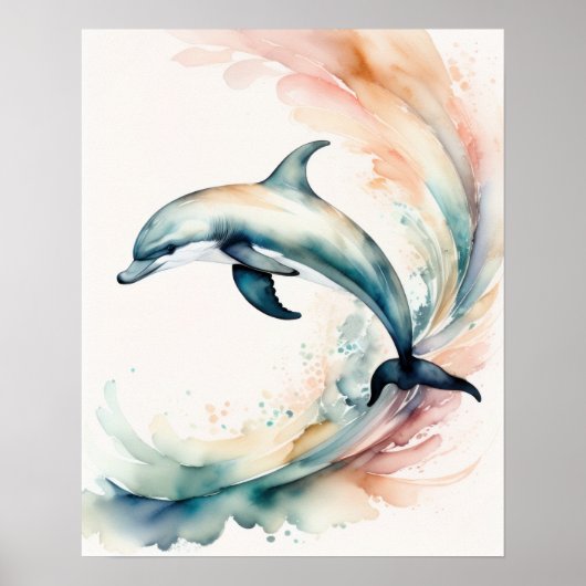 Waterverf Schilderen van Dolfijn 4:5 Poster (Voorkant)