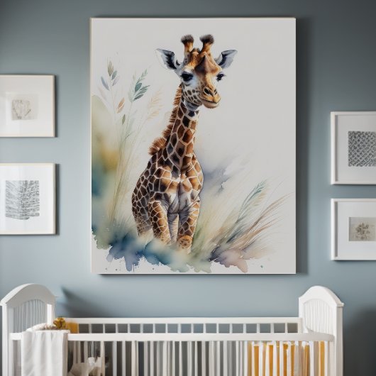 Waterverf Schilderen van een Baby Giraffe 5:4 Poster