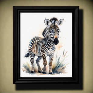 Waterverf Schilderen van een Baby Zebra 5:4 Poster
