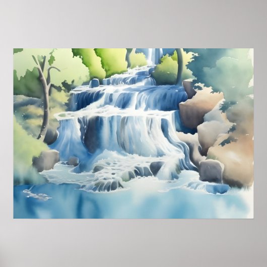 Waterverf schilderen van een cascade waterval poster (Voorkant)