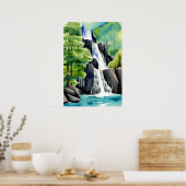 Waterverf schilderen van een cascade waterval poster (Keuken)