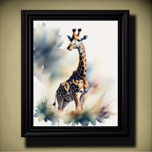 Waterverf Schilderen van een Giraffe 5:4 Poster