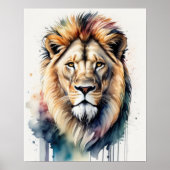 Waterverf Schilderen van een Mannelijke Leeuw 5:4 Poster (Voorkant)