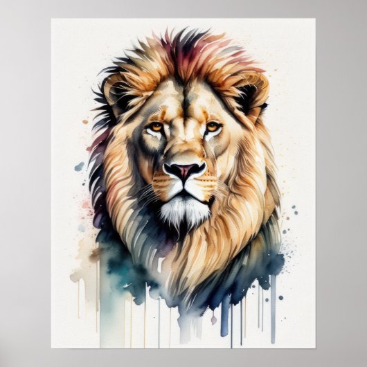 Waterverf Schilderen van een Mannelijke Leeuw 5:4 Poster (Voorkant)