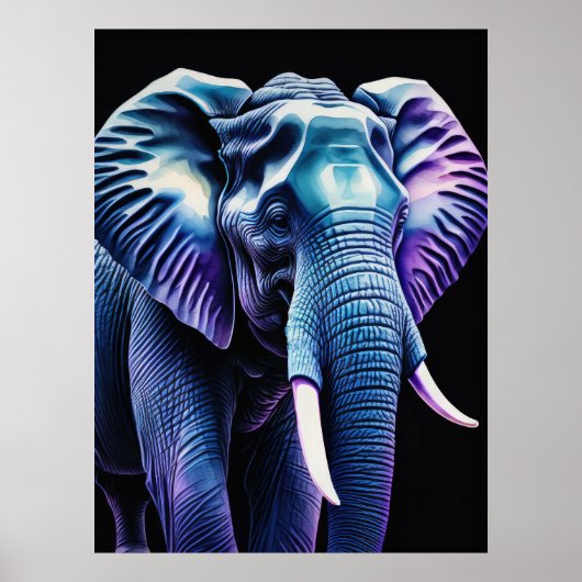 Waterverf Schilderen van een olifant 3:4 Poster (Voorkant)