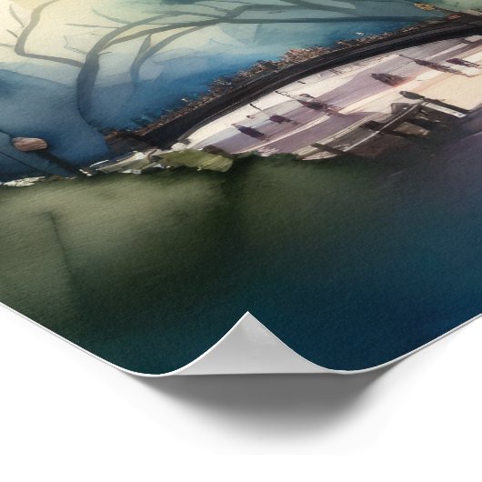 Waterverf Schilderen van een Park in de stad Poster (Hoek)