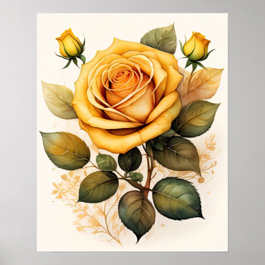 Waterverf Schilderen van een Roos Geel Poster (Voorkant)