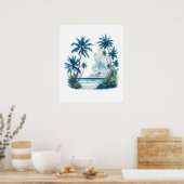 Waterverf Schilderen van een strand met palmbomen Poster (Keuken)