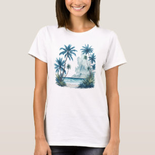 Waterverf Schilderen van een strand met palmbomen T-shirt