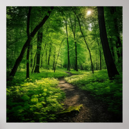 Waterverf Schilderen van een weelderig Zomerbos Poster