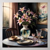 Waterverf Schilderen van Formele Tafelcape Lillies Poster (Voorkant)