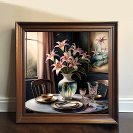 Waterverf Schilderen van Formele Tafelcape Lillies Poster