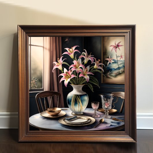 Waterverf Schilderen van Formele Tafelcape Lillies Poster