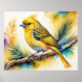 Waterverf Schilderen van Geel Vogel 5:4 Poster (Voorkant)