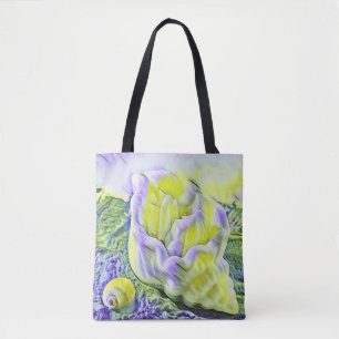 Waterverf Schilderen van gele paarse schelp Tote Bag
