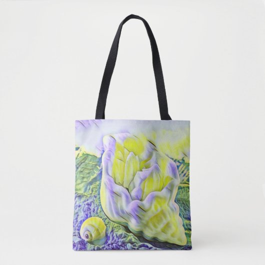 Waterverf Schilderen van gele paarse schelp Tote Bag (Voorkant)