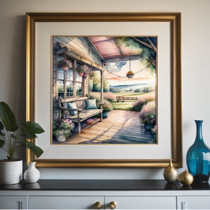 Waterverf Schilderen van Gezellige Landveranda Poster