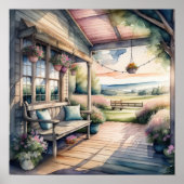 Waterverf Schilderen van Gezellige Landveranda Poster (Voorkant)