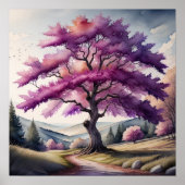 Waterverf Schilderen van Grote Paarse Bladboom Poster (Voorkant)