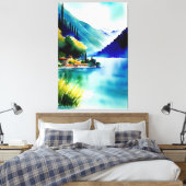 Waterverf schilderen van het meer van Como (Lago d Canvas Afdruk (Insitu (Slaapkamer))