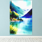 Waterverf schilderen van het meer van Como (Lago d Canvas Afdruk (Insitu (Houten vloer))