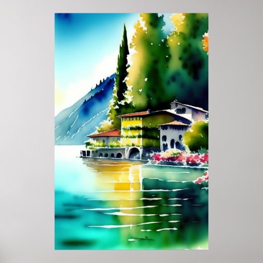 Waterverf schilderen van het meer van Como (Lago d Poster (Voorkant)