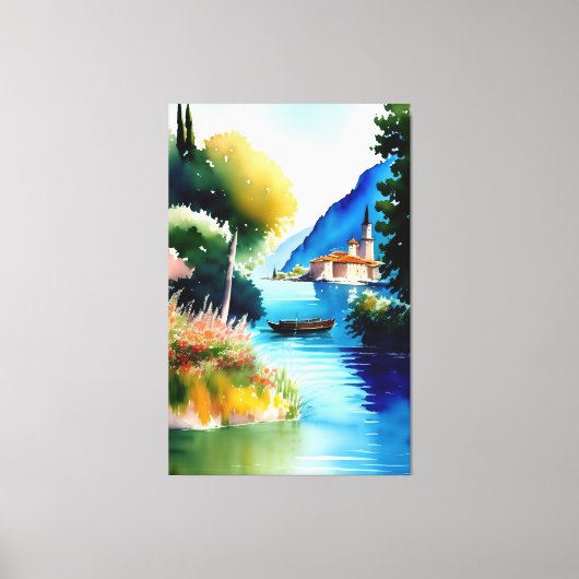 Waterverf schilderen van het meer van Garda (Lago Canvas Afdruk (Voorkant)