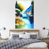 Waterverf schilderen van het meer van Garda (Lago Canvas Afdruk (Insitu (Slaapkamer))