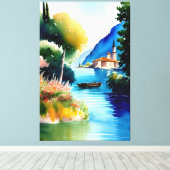 Waterverf schilderen van het meer van Garda (Lago Canvas Afdruk (Insitu (Houten vloer))