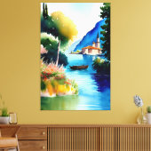 Waterverf schilderen van het meer van Garda (Lago Canvas Afdruk (Insitu (Woonkamer))