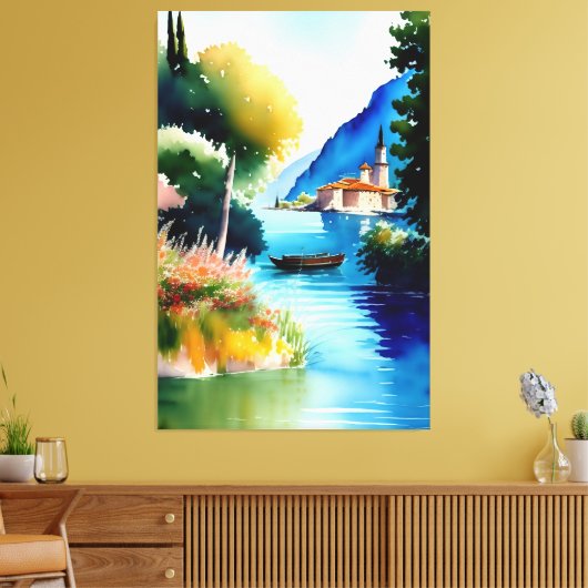 Waterverf schilderen van het meer van Garda (Lago Canvas Afdruk (Insitu (Woonkamer))