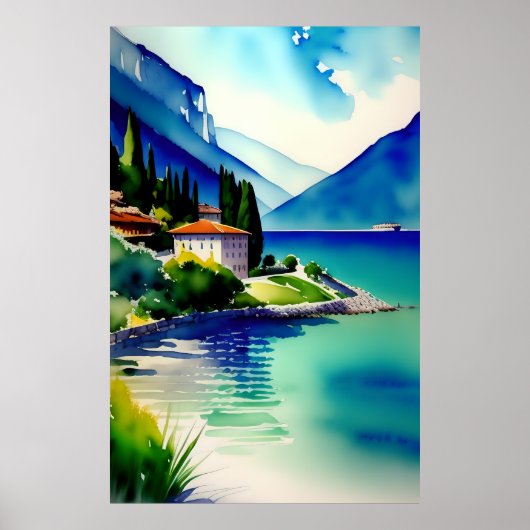 Waterverf schilderen van het meer van Garda (Lago  Poster (Voorkant)