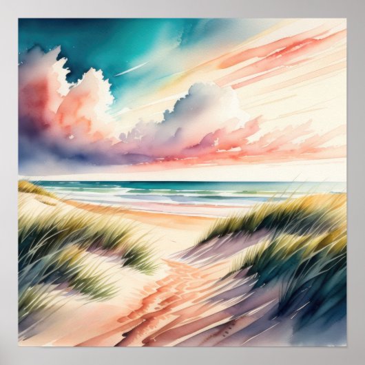 Waterverf Schilderen van het strand Poster (Voorkant)