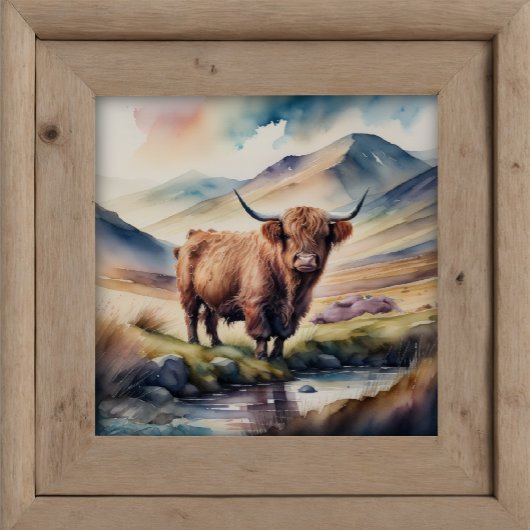Waterverf Schilderen van Highland Koe 1:1 Poster