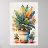 Waterverf Schilderen van Huis Plant in Pot II Poster (Voorkant)