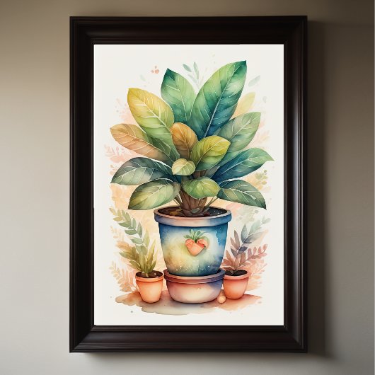 Waterverf Schilderen van Huis Plant in Pot III Poster