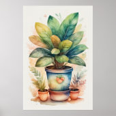 Waterverf Schilderen van Huis Plant in Pot III Poster (Voorkant)