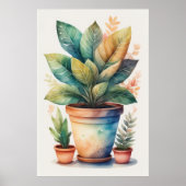 Waterverf Schilderen van Huis Plant in Pot IV Poster (Voorkant)