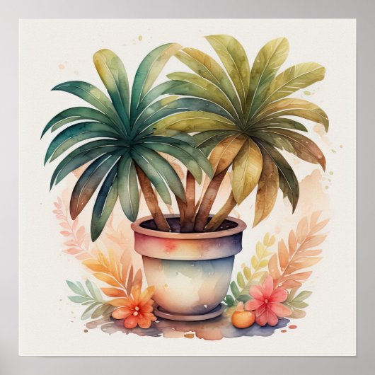 Waterverf Schilderen van Huis Plant in Pot IV Poster (Voorkant)