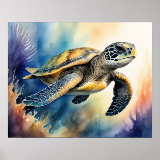 Waterverf Schilderen van Kleurrijk Zee Schildpad I Poster (Voorkant)