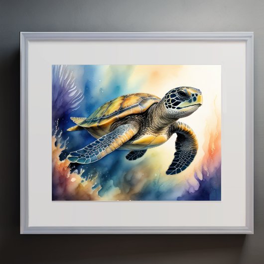 Waterverf Schilderen van Kleurrijk Zee Schildpad I Poster