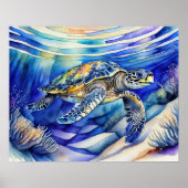 Waterverf Schilderen van Kleurrijk Zee Schildpad I Poster (Voorkant)