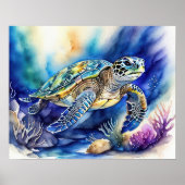 Waterverf Schilderen van Kleurrijk Zee Schildpad V Poster (Voorkant)