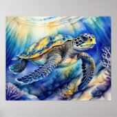 Waterverf Schilderen van Kleurrijk Zee Schildpad V Poster (Voorkant)