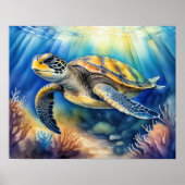 Waterverf Schilderen van Kleurrijk Zee Schildpad V Poster (Voorkant)