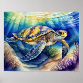Waterverf Schilderen van Kleurrijk Zee Schildpad V Poster (Voorkant)