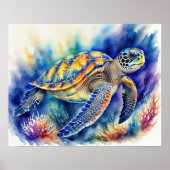 Waterverf Schilderen van Kleurrijk Zee Schildpad X Poster (Voorkant)