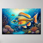 Waterverf Schilderen van Kleurrijke Reef Vis 3:2 Poster (Voorkant)