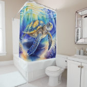 Waterverf Schilderen van Kleurrijke Zeeen Schildpa Douchegordijn (In situ)